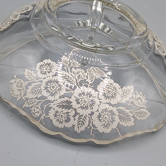 Heisey Glass 3 Section Divided Relish Condiment Dish Sterling Silver Overlay Vtg - Picture 10 of 11